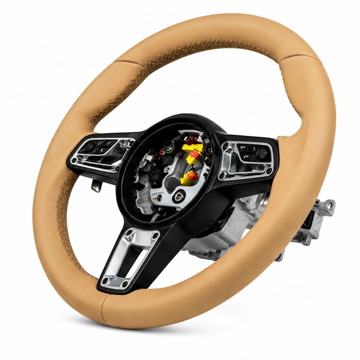 Leather Steering Wheel (Beige Smooth Leather) Compatible With Porsche All Models