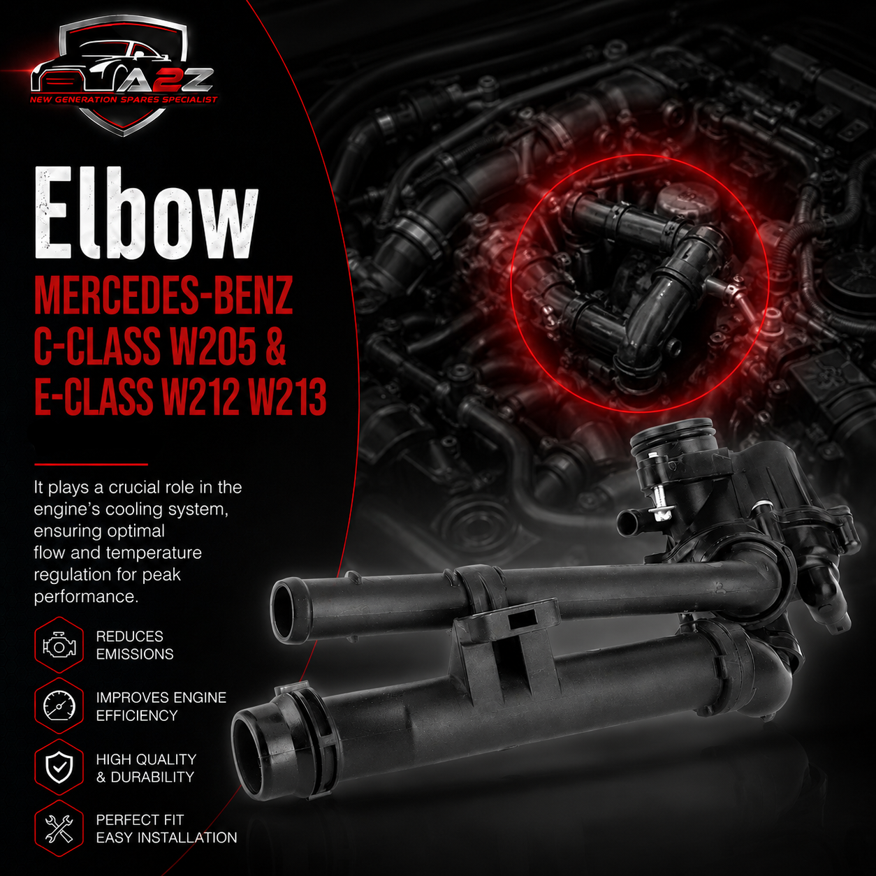 Elbow (Thermostat)  2742000615 2742003300 Compatible With MERCEDES-BENZ C-CLASS W205 & E-CLASS W212 W213 Tag-E-23