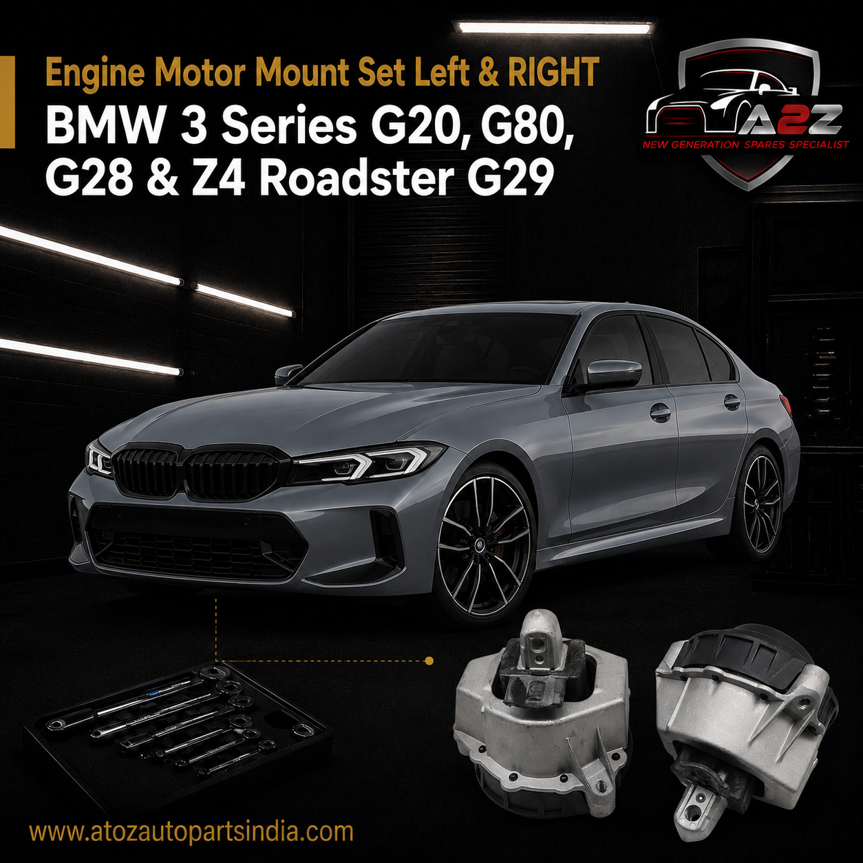 Engine Motor Mount Set Left 22117581617 & Right 22117581618 Compatible With BMW 3 Series G20, G80, G28 & Z4 Roadster G29