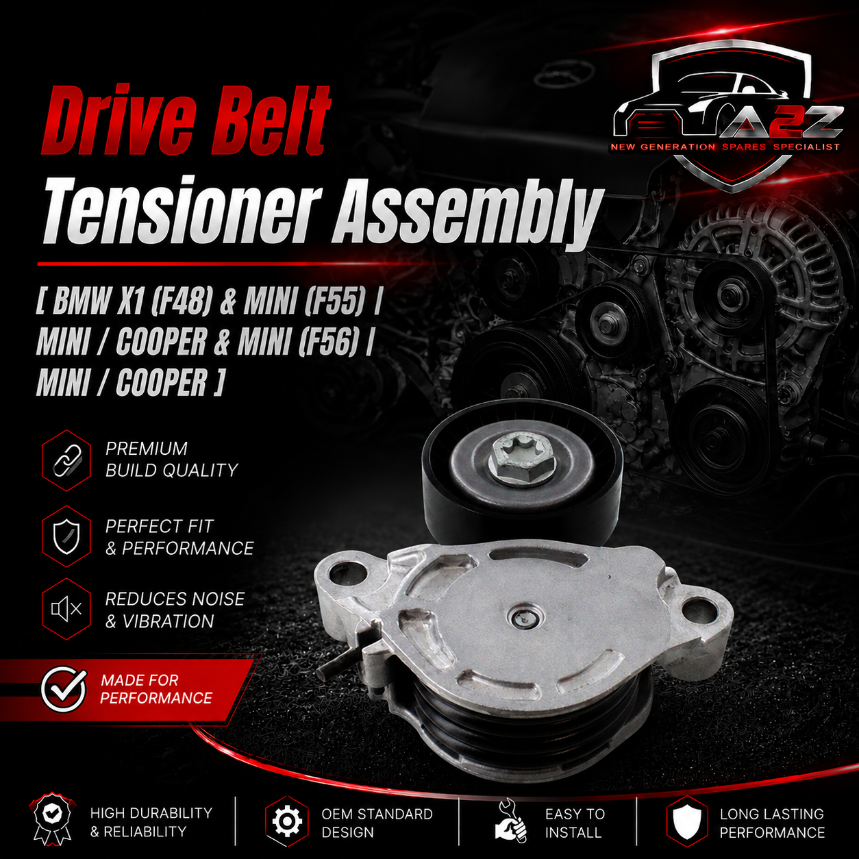 Belt Tensioner With Pulley 11288479475 11288600357 Compatible with BMW X1 (F48) & MINI (F55) | MINI / COOPER & MINI (F56) | MINI / COOPER