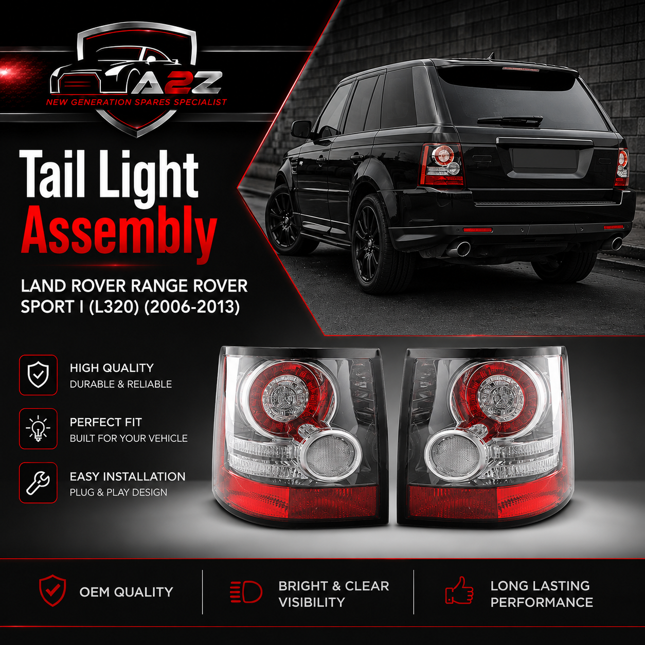 Tail Light Rear Lamp Compatible With LAND ROVER RANGE ROVER SPORT I (L320) Tail Light Rear Lamp Left LR043996 & Right LR043994 Tag-TLR-04