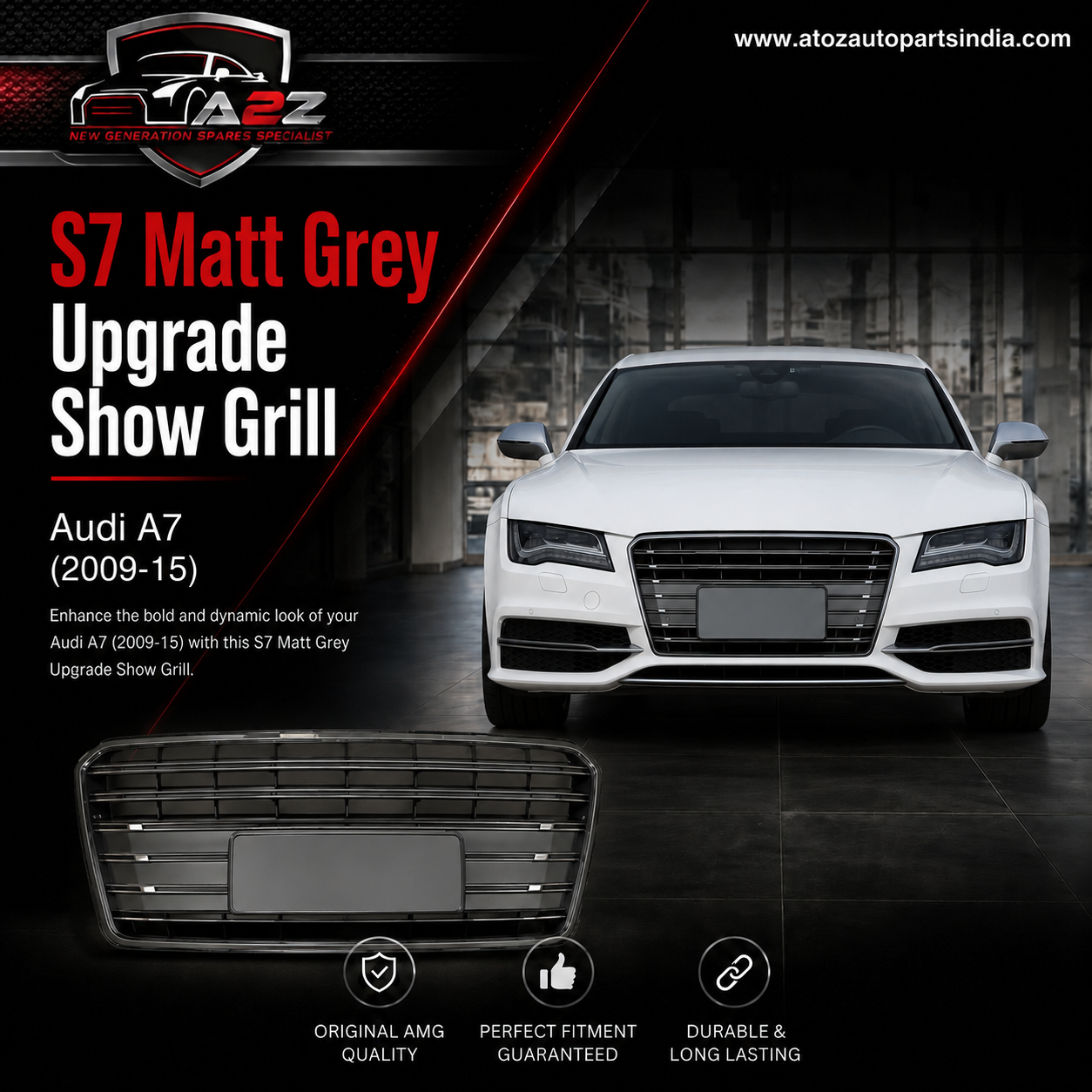 S7 Matt Grey Upgrade Show Grill Compatible With Audi = A7 (2009-15)Tag No.222