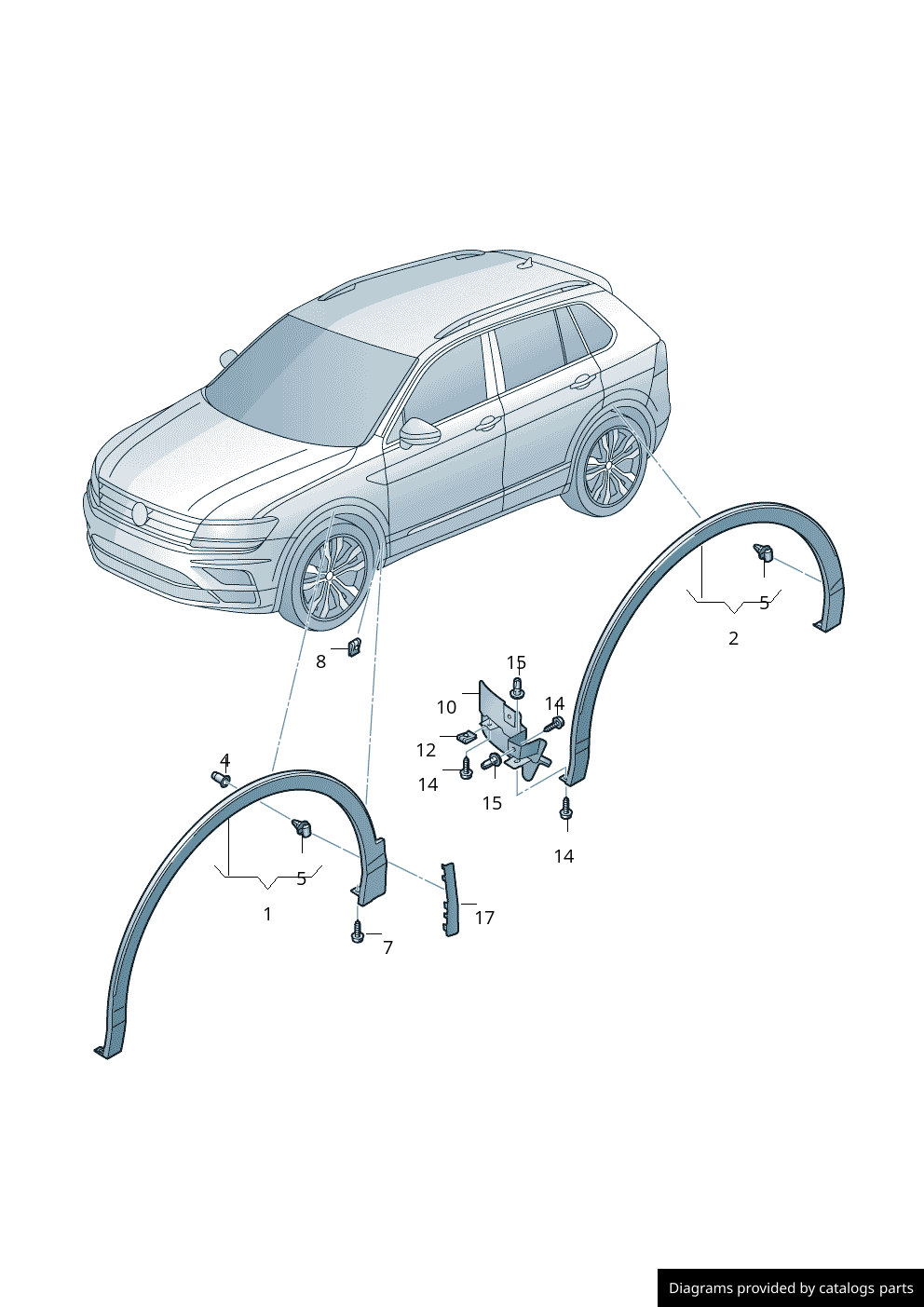 Rear Left Wheel Eyebrow 5NA854819J Compatible With VW TIGUAN (AD1, AX1) (2016-2020) Tag No.155