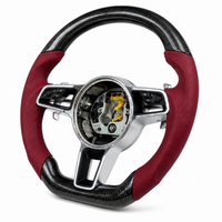 Carbon Fiber & Burgundy Perforated Leather Steering Wheel Compatible With Porsche All Models