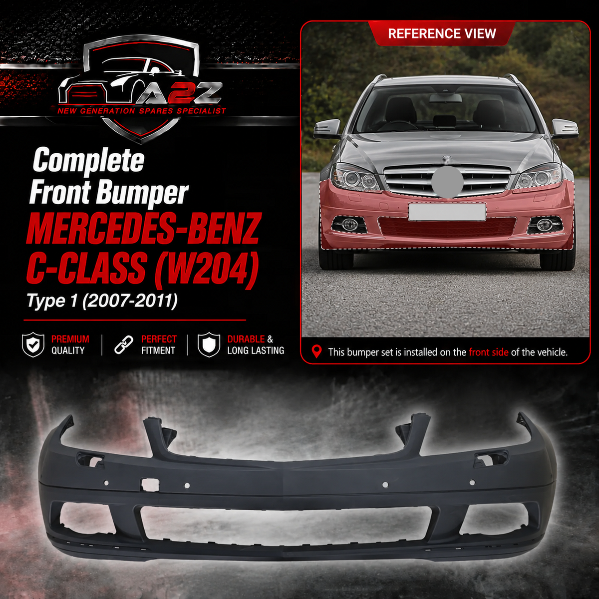Complete Front Bumper A2048804140 2048804140 Compatible With MERCEDES-BENZ C-CLASS (W204) (2007-2011) Tag No.254