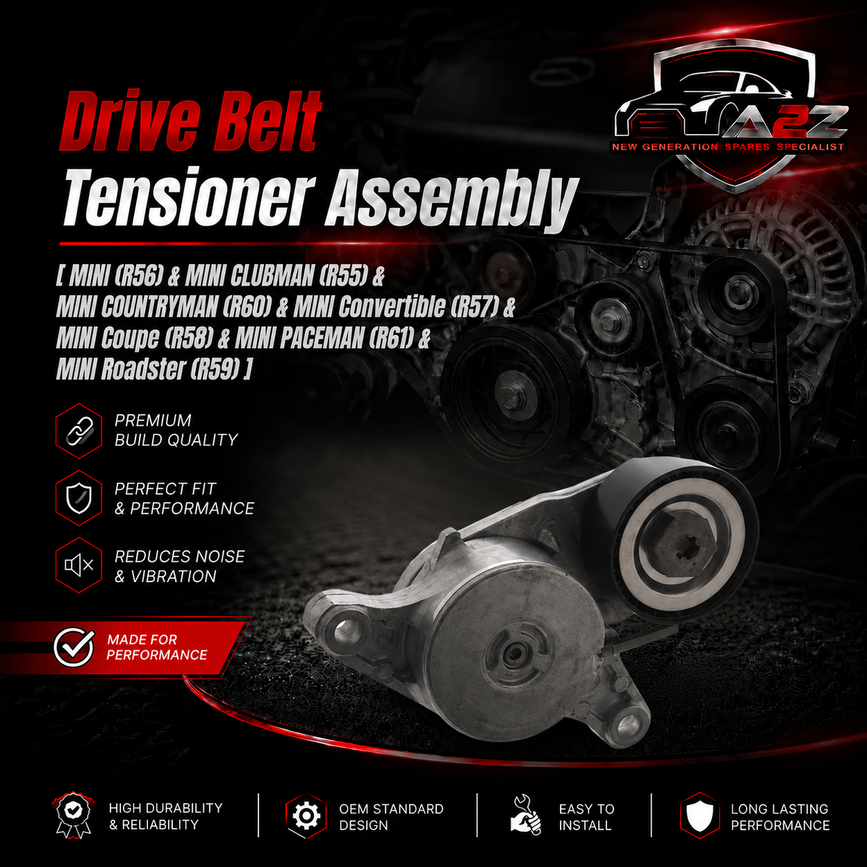 Belt Tensioner With Pulley 11287823374 11287823380 11288511919 Compatible with MINI (R56) & MINI CLUBMAN (R55) & MINI COUNTRYMAN (R60) &  MINI Convertible (R57) & MINI Coupe (R58) & MINI PACEMAN (R61) & MINI Roadster (R59) Tag no : 10