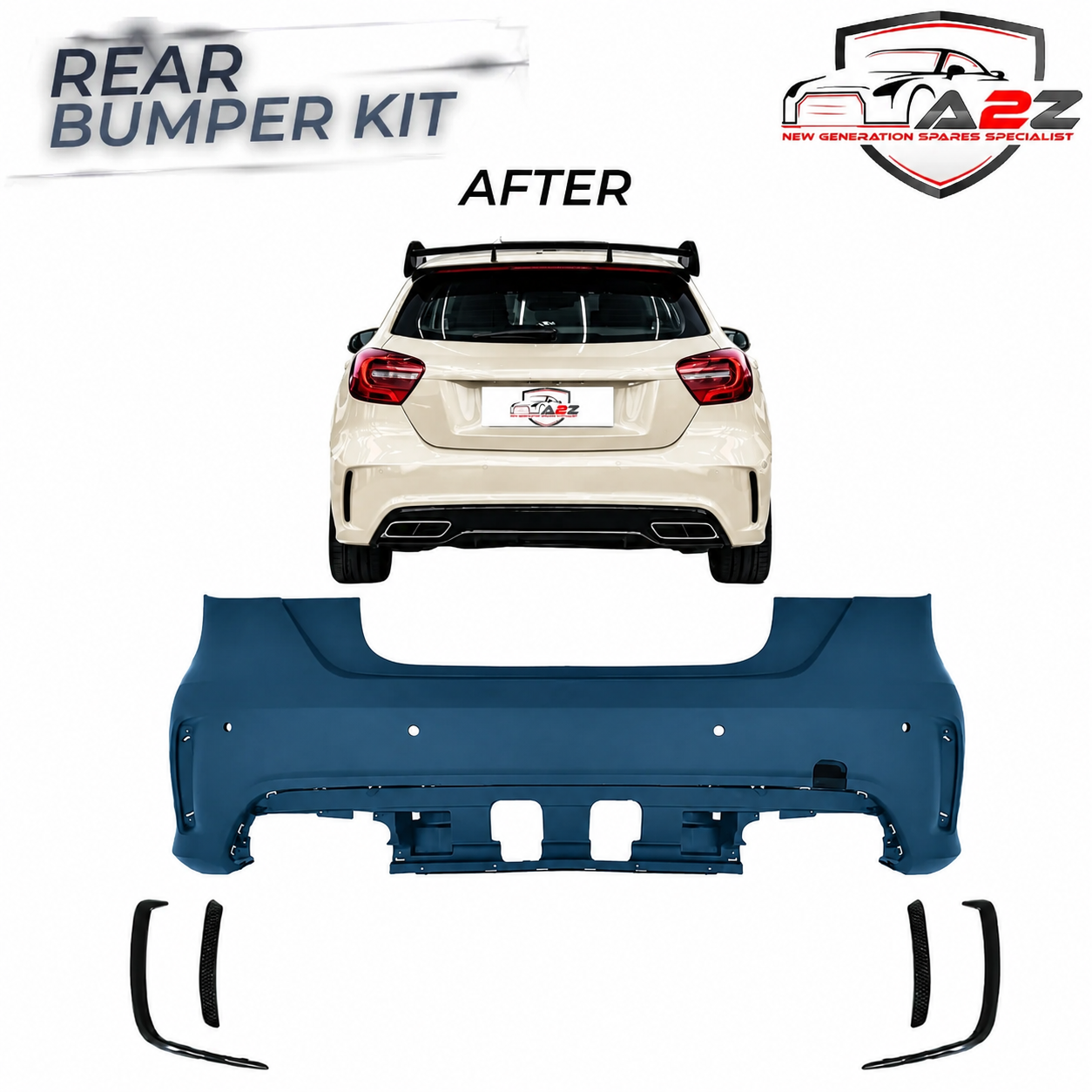 Rear Bumper Kit Compatible With Mercedes Benz A Class W176 (2012-2016) Upgrade To Mercedes Benz AMG A45 (Shipping Cost Not Included In Price)