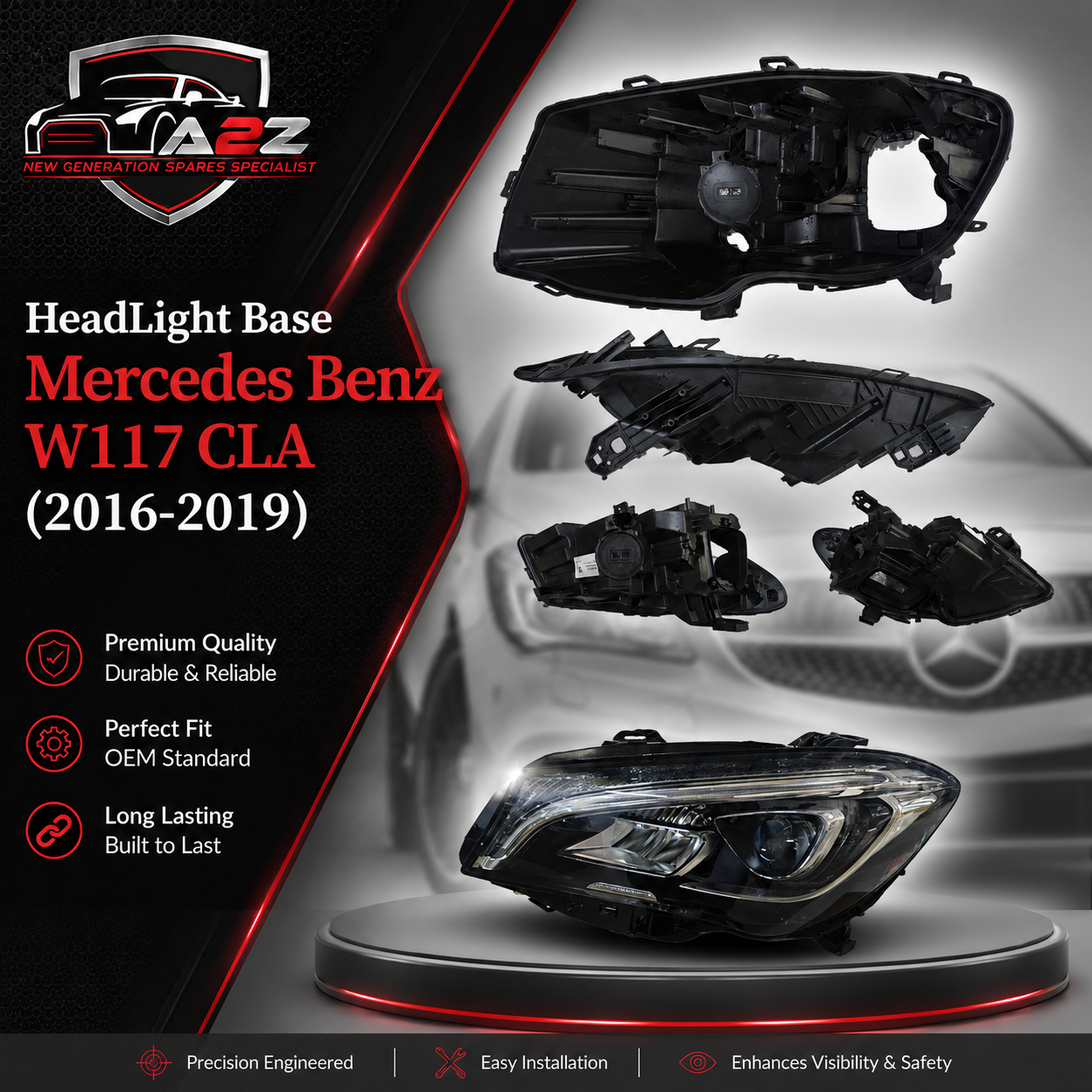 Headlight Base Compatible With Mercedes Benz W117 CLA (2016-2019) Tag No.108