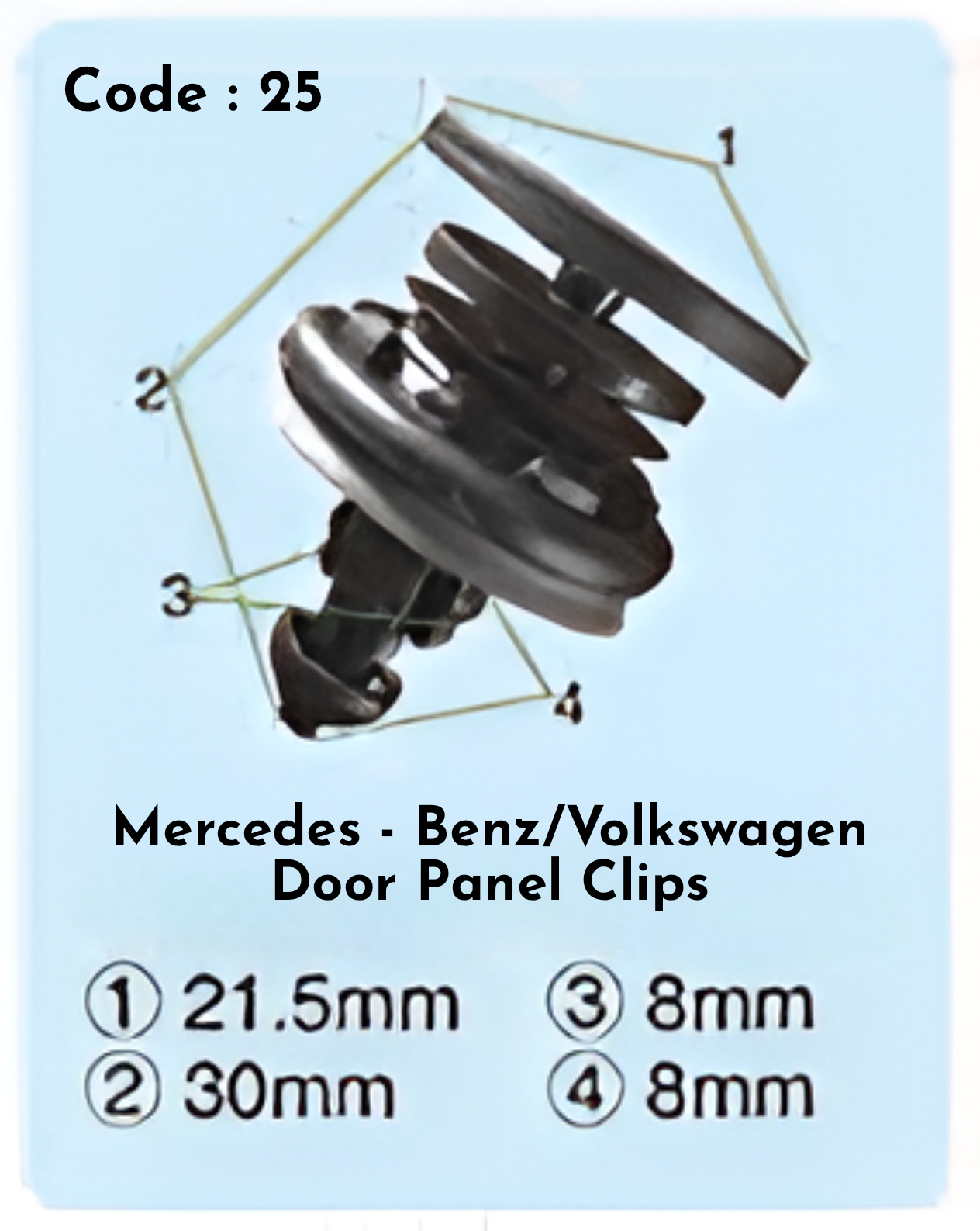 Door Panel Clips (Set of 10) Code:25 Compatible With Mercedes Benz/Volkswagen