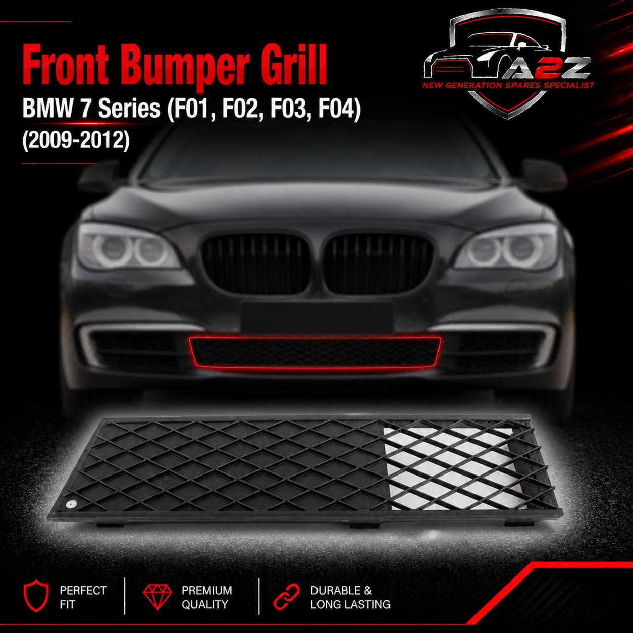 Front Bumper Grille Left 51117186505 & Right 51117186506 Compatible With BMW 7 Series (F01, F02, F03, F04) (2009-2012) Tag-BG-52