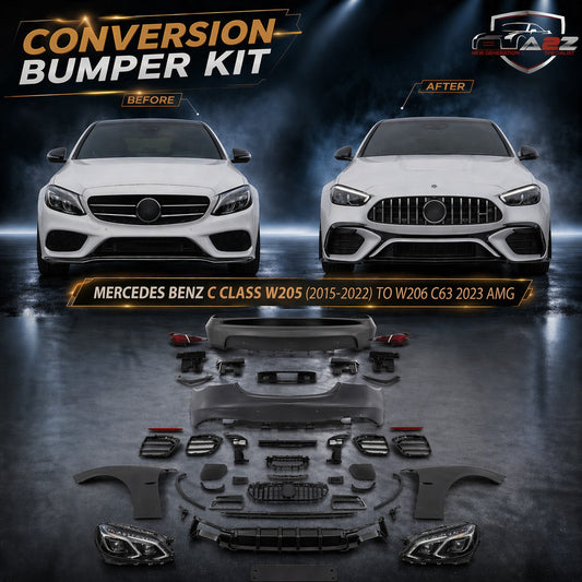 A To Z Compatible With Mercedes Benz C Class W205 (2015-2022) To W206 C63 2023 Amg Upgrade Facelift Conversion Body Kit Bumper Hood Headlight Taillight CC-6431 (Shipping Cost Not Included In Price)