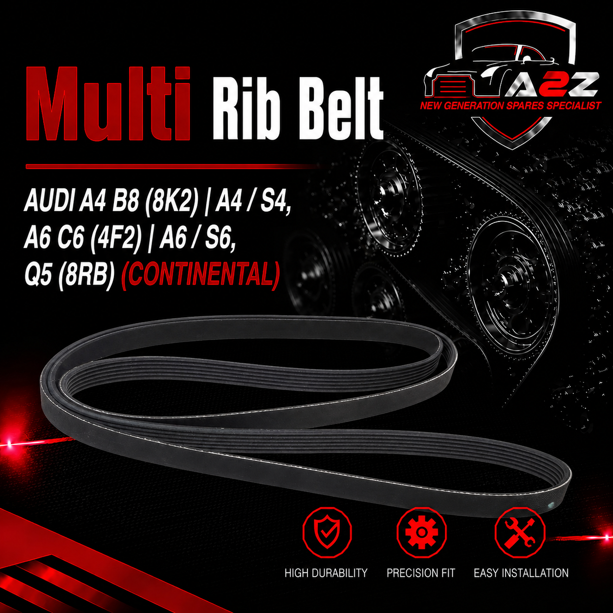 Multi RIB Belt 6PK2498 059903137AE 0125130707 Compatible With AUDI A4 B8 (8K2) | A4 / S4, A6 C6 (4F2) | A6 / S6, Q5 (8RB) (CONTINENTAL)