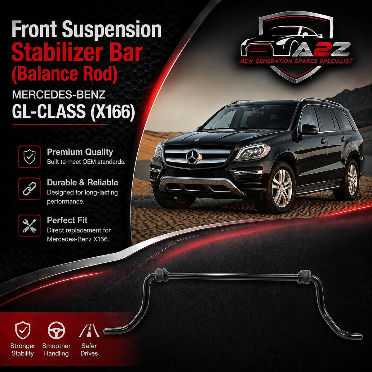 Front Suspension Stabilizer Bar (Balance Rod) 1663231465 Compatible with MERCEDES-BENZ GL-CLASS (X166)