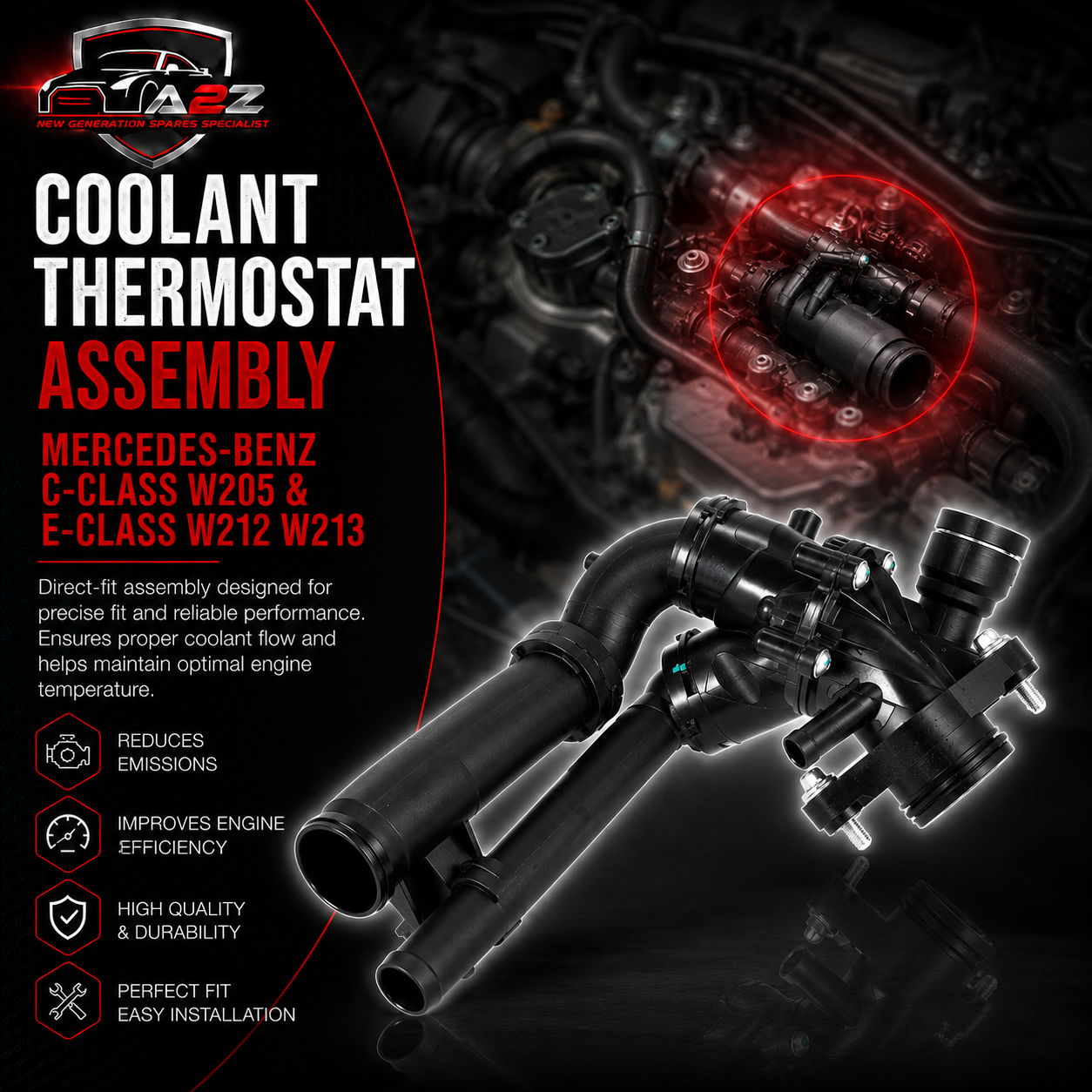 Coolant Thermostat Assembly 2742003300 2742000615 For MERCEDES-BENZ C-CLASS W205 & E-CLASS W212 W213 Tag-E-06