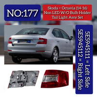 Tail Light Assy Set (Non LED W/O Bulb Holder) Left 5E5945111 & Right5E5945112 Compatible With Skoda Octavia (2014-2016) Tag No.177