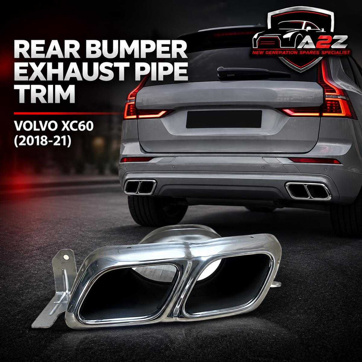 Rear Bumper Exhaust Pipe Trim Left 31454853 Compatible With Volvo XC60 (2018-21)
