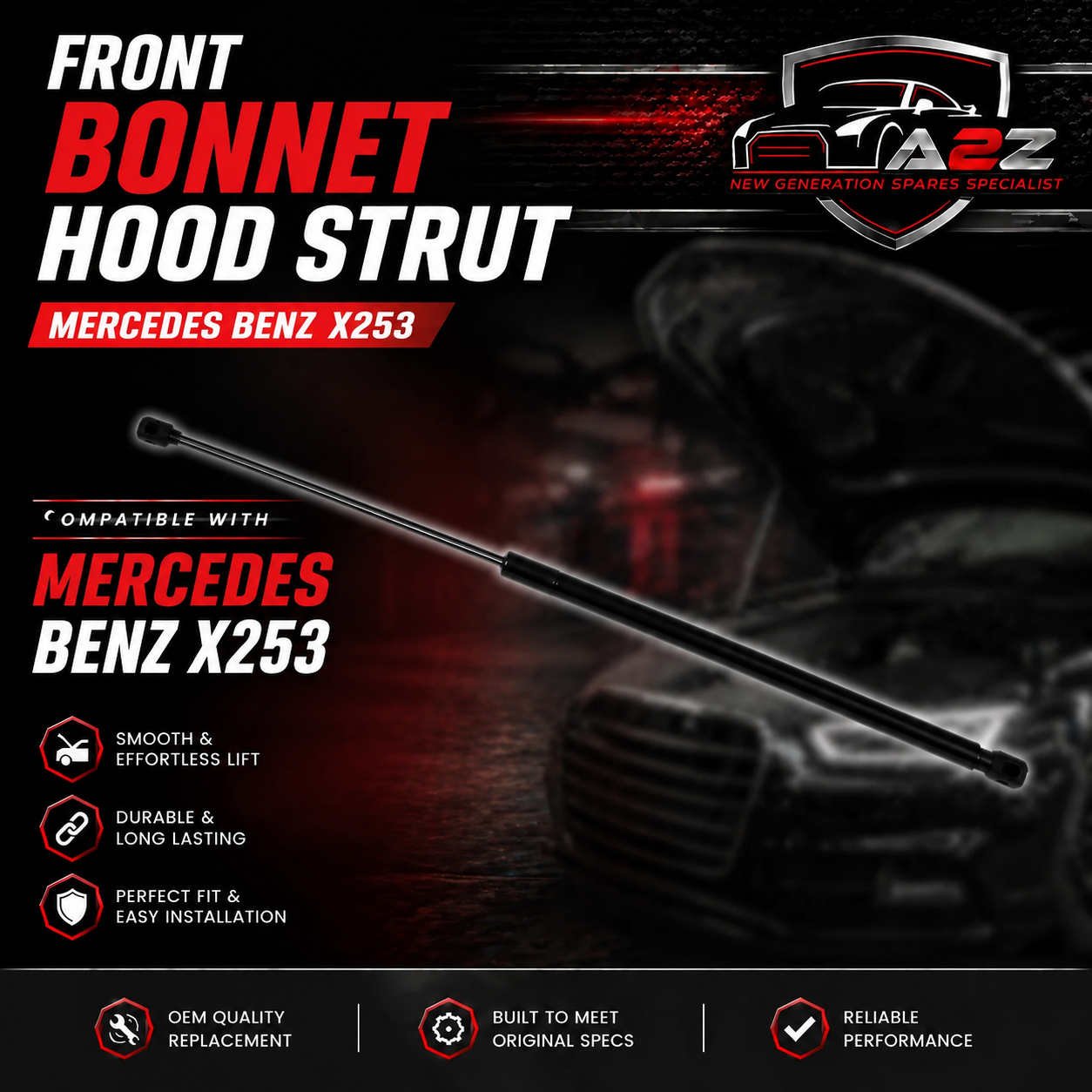 Front Bonnet Hood Strut Left 2539801164  & Right 2539801264  Compatible With MERCEDES BENZ GLC (X253) & GLC Coupe (C253)