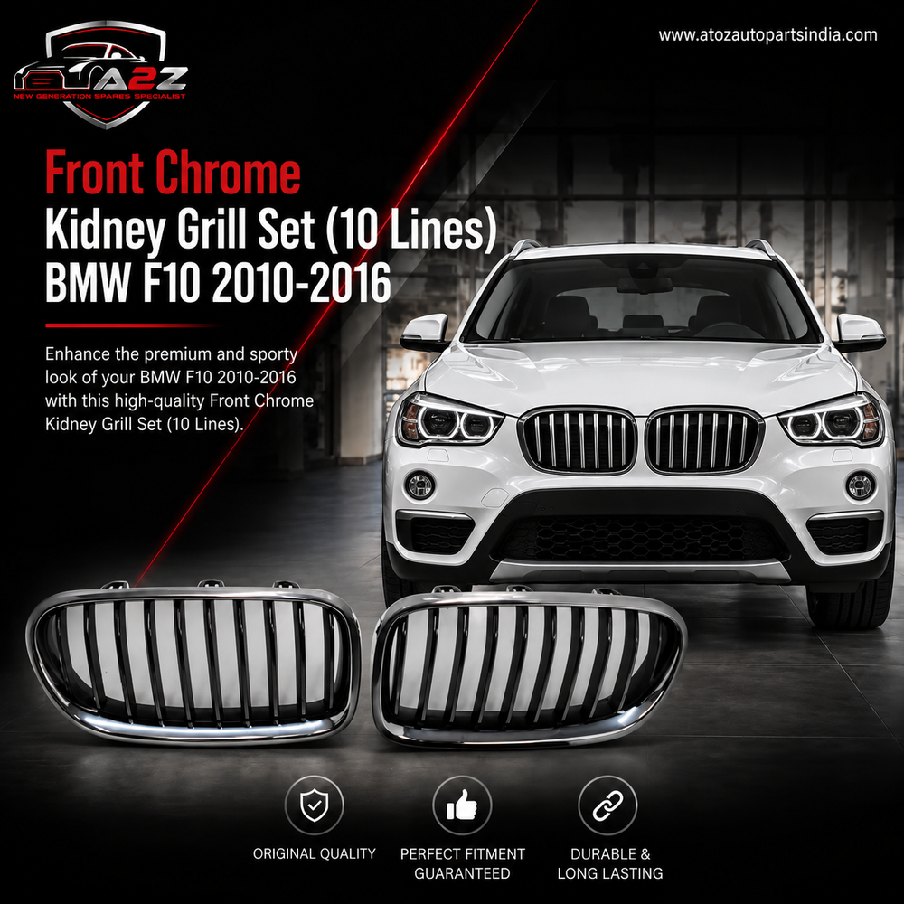 Front Chrome Kidney Grill Set (10 Lines)  Right 51137336478 & Left 51137336477 Compatible With BMW 5 Series F10 2010-2016 Tag 14