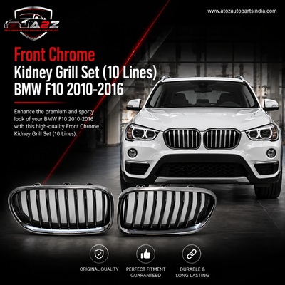 Front Chrome Kidney Grill Set (10 Lines)  Right 51137336478 & Left 51137336477 Compatible With BMW 5 Series F10 2010-2016 Tag 14