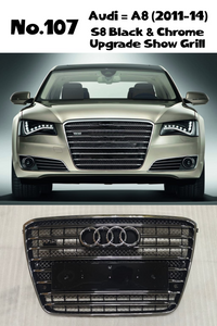 S8 Black And Chrome Upgrade Show Grill (With Logo) 4H0853651GHT94 Compatible With AUDI A8 (2011-2014) Tag No.107