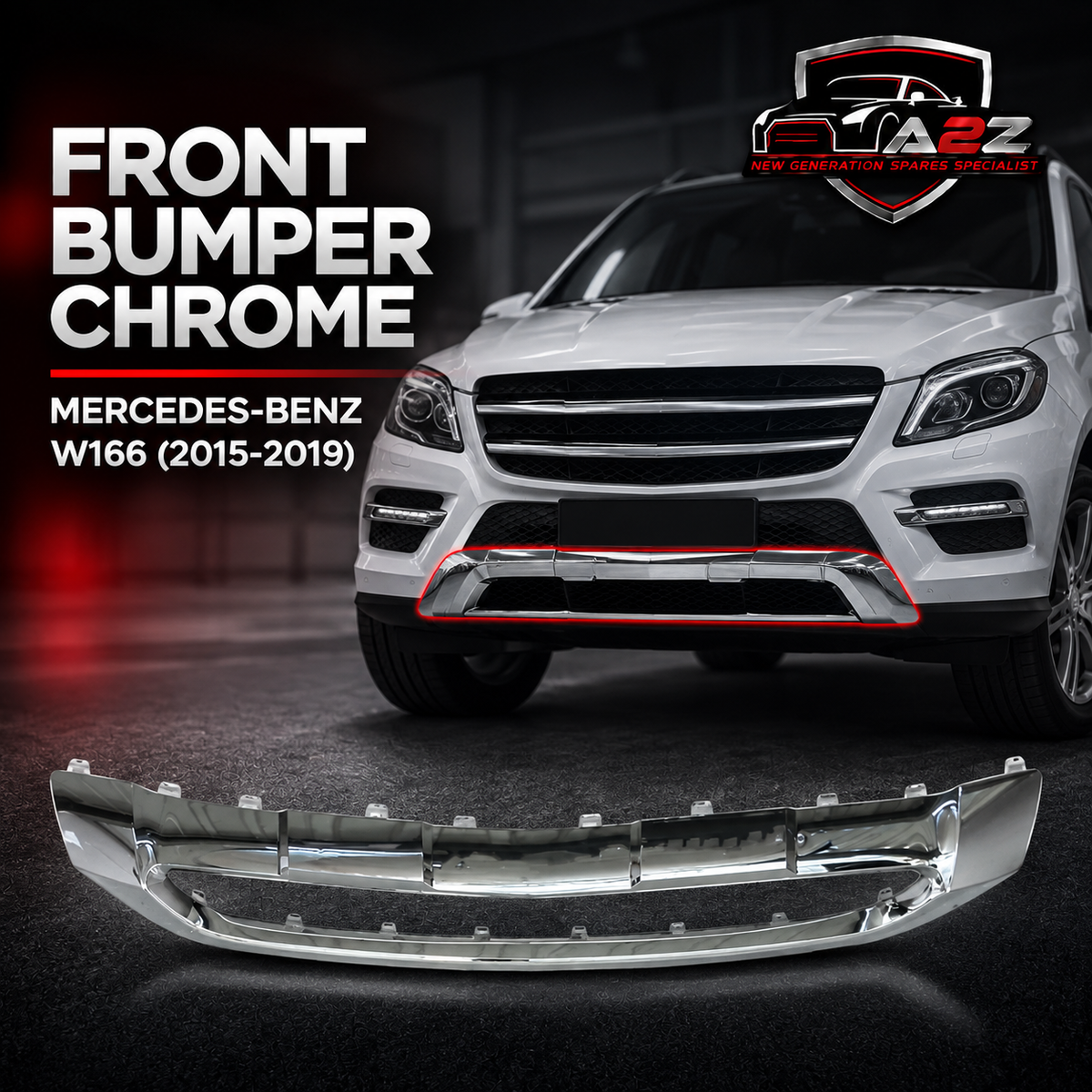 Front Bumper Chrome A1668857122 Compatible With MERCEDES BENZ MERCEDES-BENZ GLE (W166) & M-CLASS (W166) (2015-2019) Tag No.116