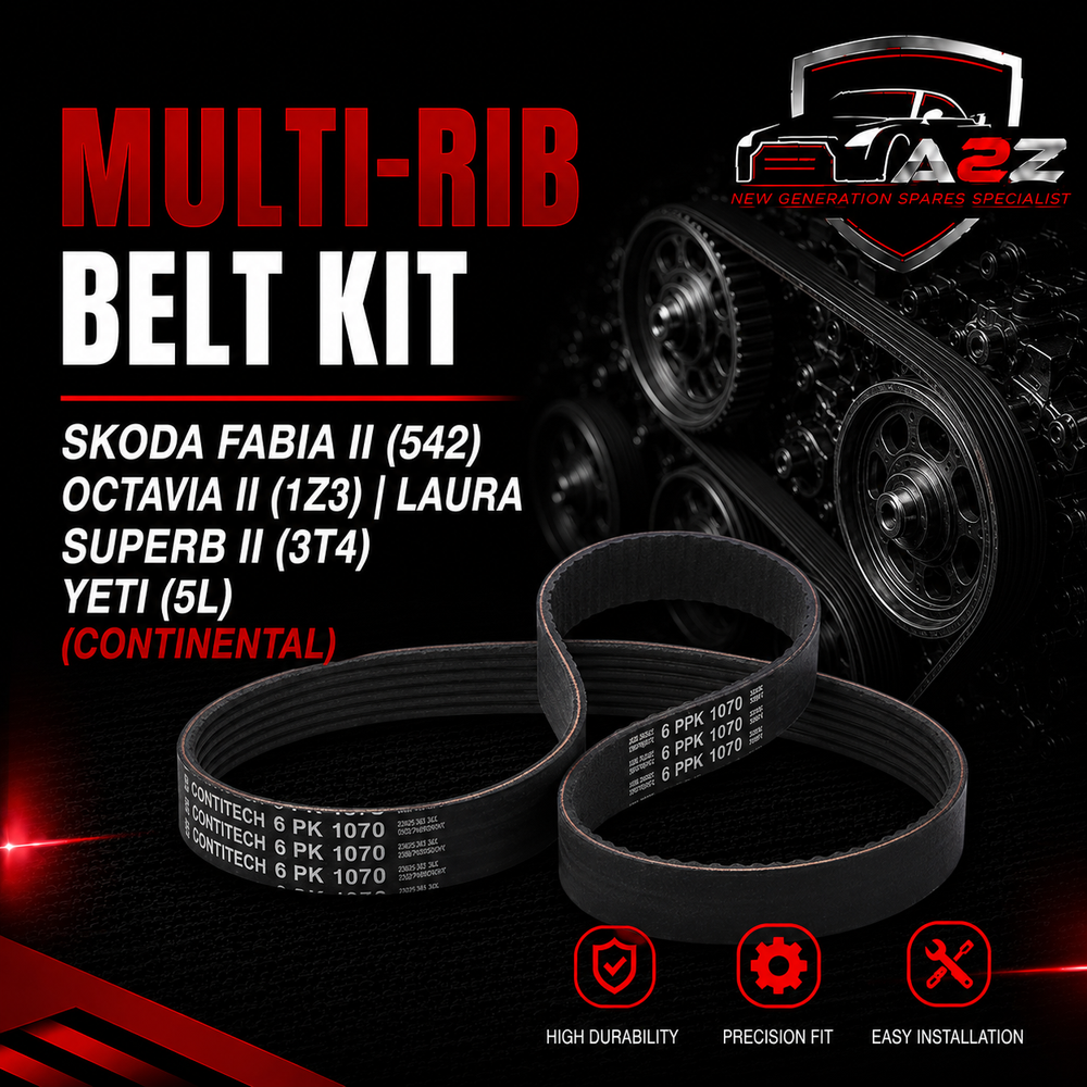Multi Rib Belt Kit 6PK1070K1 Compatible With SKODA FABIA II (542) OCTAVIA II (1Z3) | LAURA SUPERB II (3T4) YETI (5L) (CONTINENTAL)