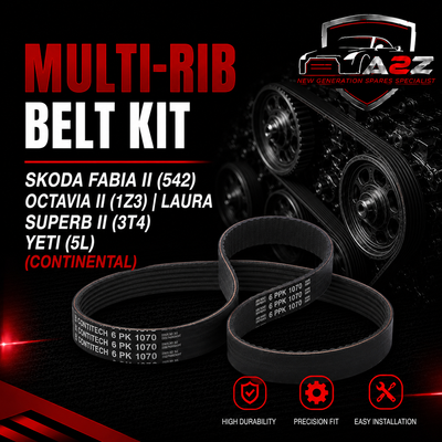 Multi Rib Belt Kit 6PK1070K1 Compatible With SKODA FABIA II (542) OCTAVIA II (1Z3) | LAURA SUPERB II (3T4) YETI (5L) (CONTINENTAL)