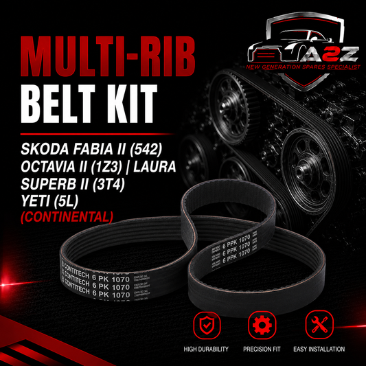 Multi Rib Belt Kit 6PK1070K1 Compatible With SKODA FABIA II (542) OCTAVIA II (1Z3) | LAURA SUPERB II (3T4) YETI (5L) (CONTINENTAL)