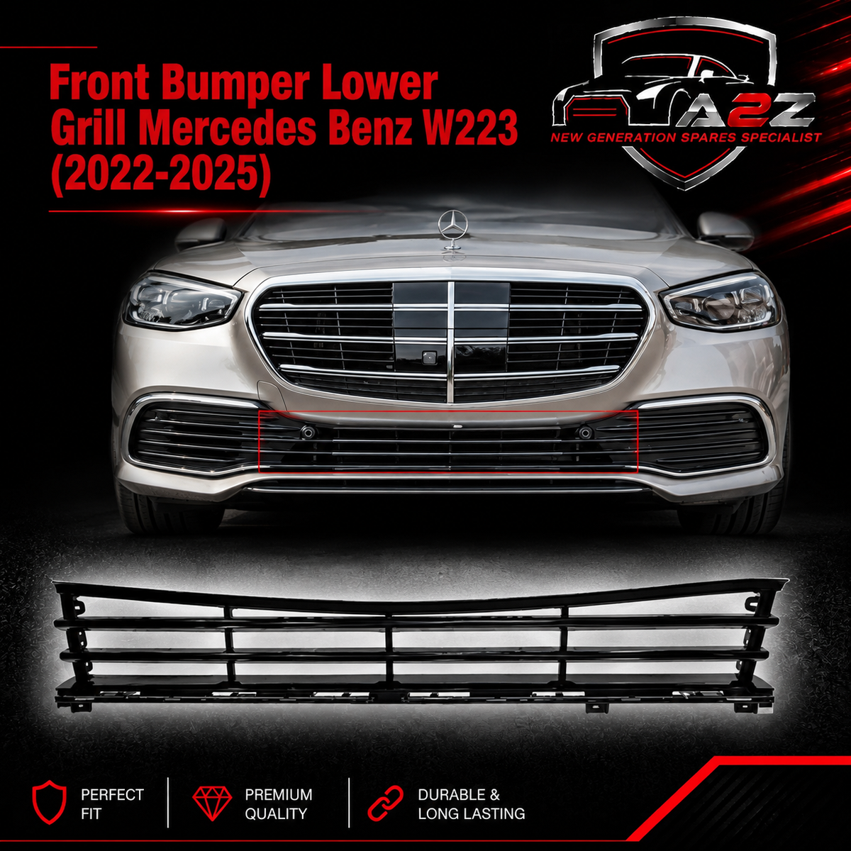Front Bumper Lower Grill A2238855603 2238855603 Compatible With Mercedes Benz (W223) S-Class (2022-2025) Tag No. 325