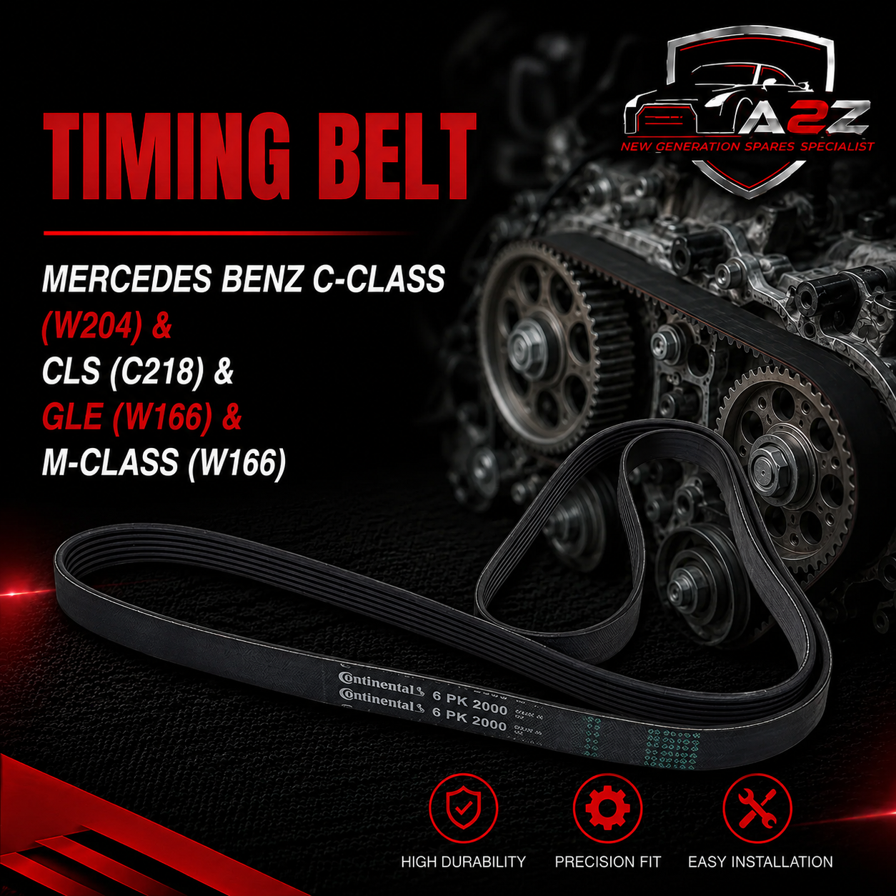 Timing Belt 6PK2000 Compatible With MERCEDES BENZ C-CLASS (W204) & CLS (C218) & GLE (W166) & M-CLASS (W166) Tag-BEL-04