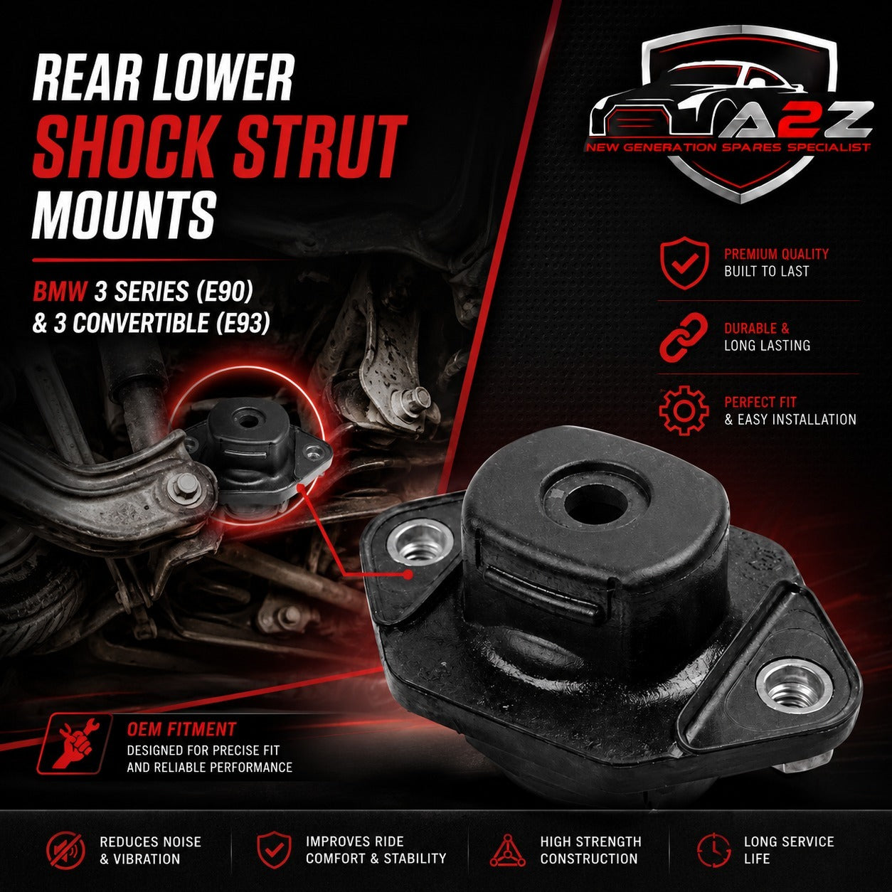 Rear Lower Shock Strut Mounts 333526768544 Compatible With BMW 3 Series (E90) & 3 Convertible (E93) & 3 Coupe (E92) & X1 (E84)