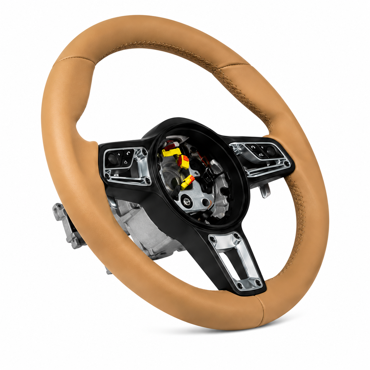Leather Steering Wheel (Beige Smooth Leather) Compatible With Porsche All Models