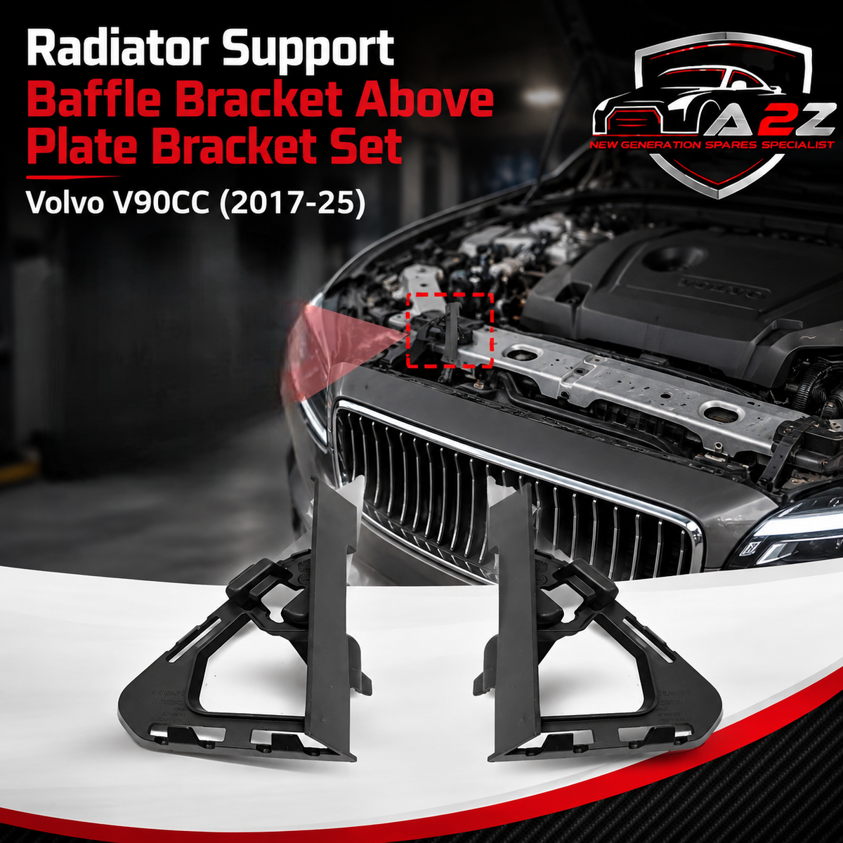 Radiator Support Baffle Bracket Above Plate Bracket Set Left 32227583 & Right 32227584 Compatible With Volvo V90CC (2017-25)