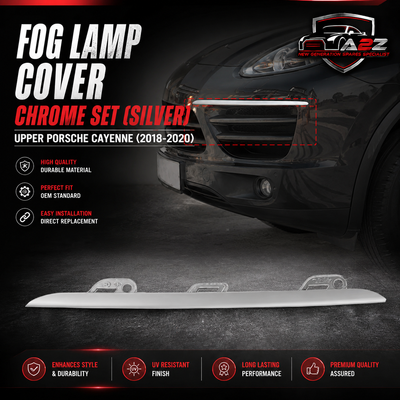 Fog Lamp Cover Chrome Set (Silver) Upper Left 9Y0807245A & Upper Right 9Y0807246A & Lower Left 9Y0807245 & Lower Right 9Y0807246 Compatible With Porsche Cayenne (2018-2020) Tag No.155