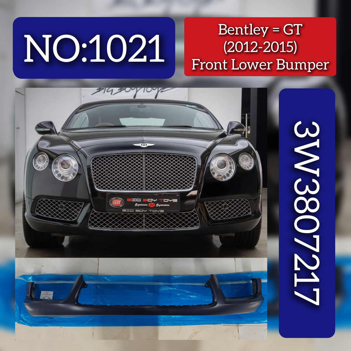 Front Lower Bumper 3W3807217 3W3807221 Compatible With Bentley GT (2012-2015) Tag No.1021