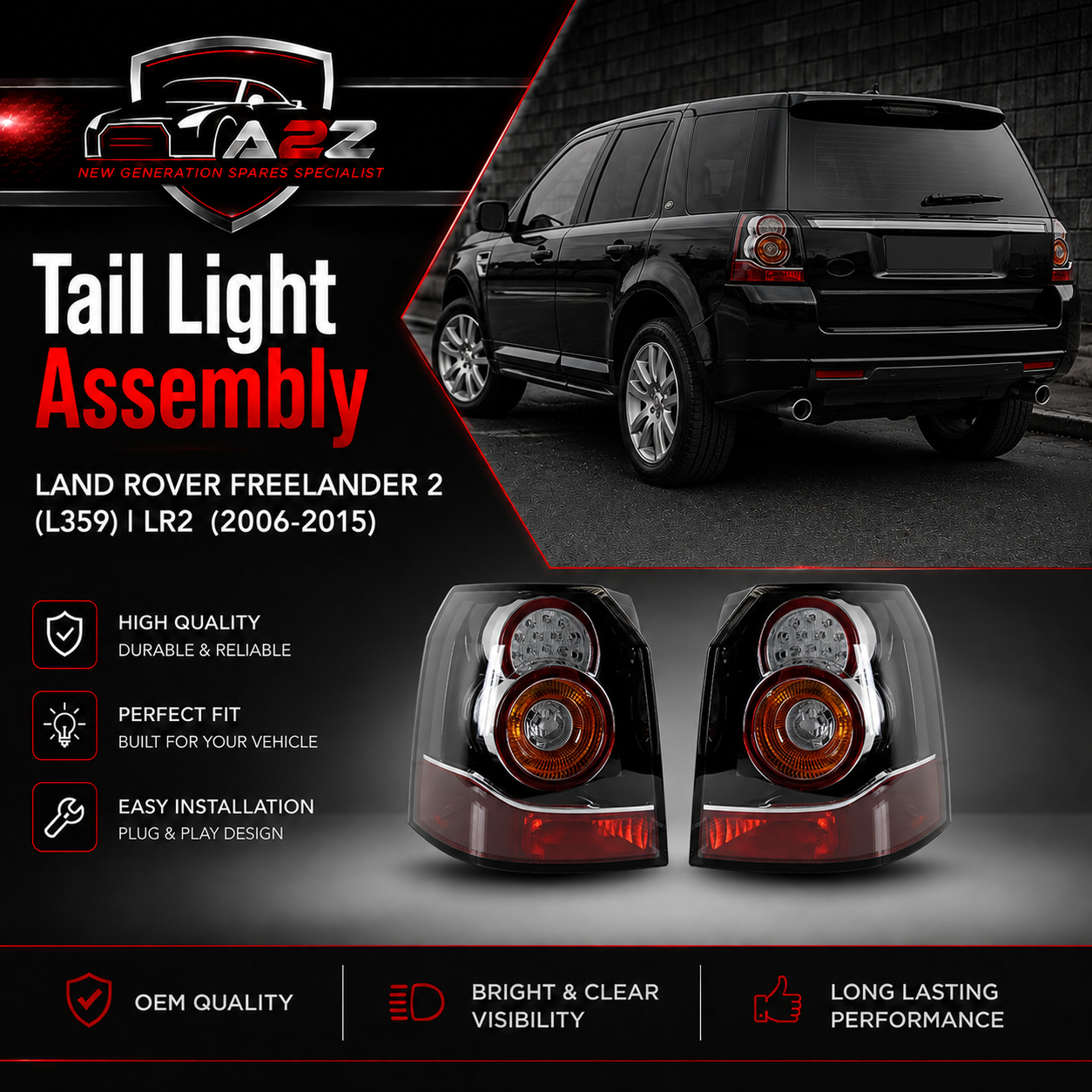 Tail Light Rear Lamp Compatible With LAND ROVER FREELANDER 2 (L359) | LR2 (2006-2015) Tail Light Rear Lamp Left LR039798 & Right LR039796 Tag-TLR-11