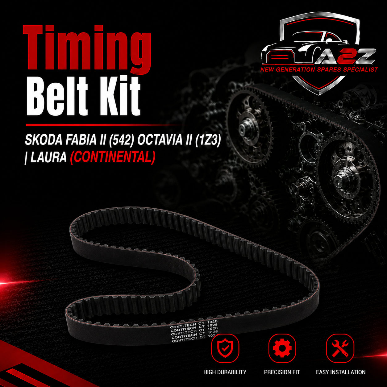 Timing Belt Kit CT1028K3 038198119A Compatible With SKODA FABIA II (542) OCTAVIA II (1Z3) | LAURA (CONTINENTAL)
