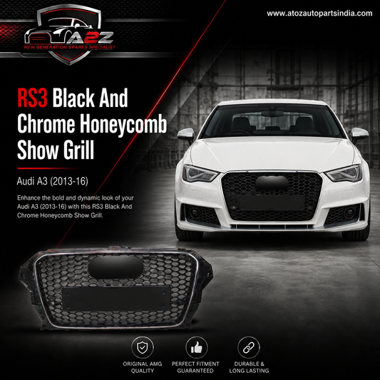 RS3 Black And Chrome Honeycomb Show Grill Compatible With Audi = A3 (2013-16) Tag No.94