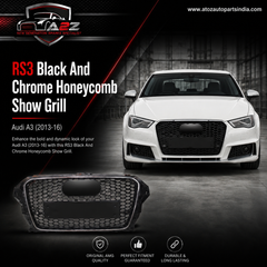RS3 Black And Chrome Honeycomb Show Grill Compatible With Audi = A3 (2013-16) Tag No.94