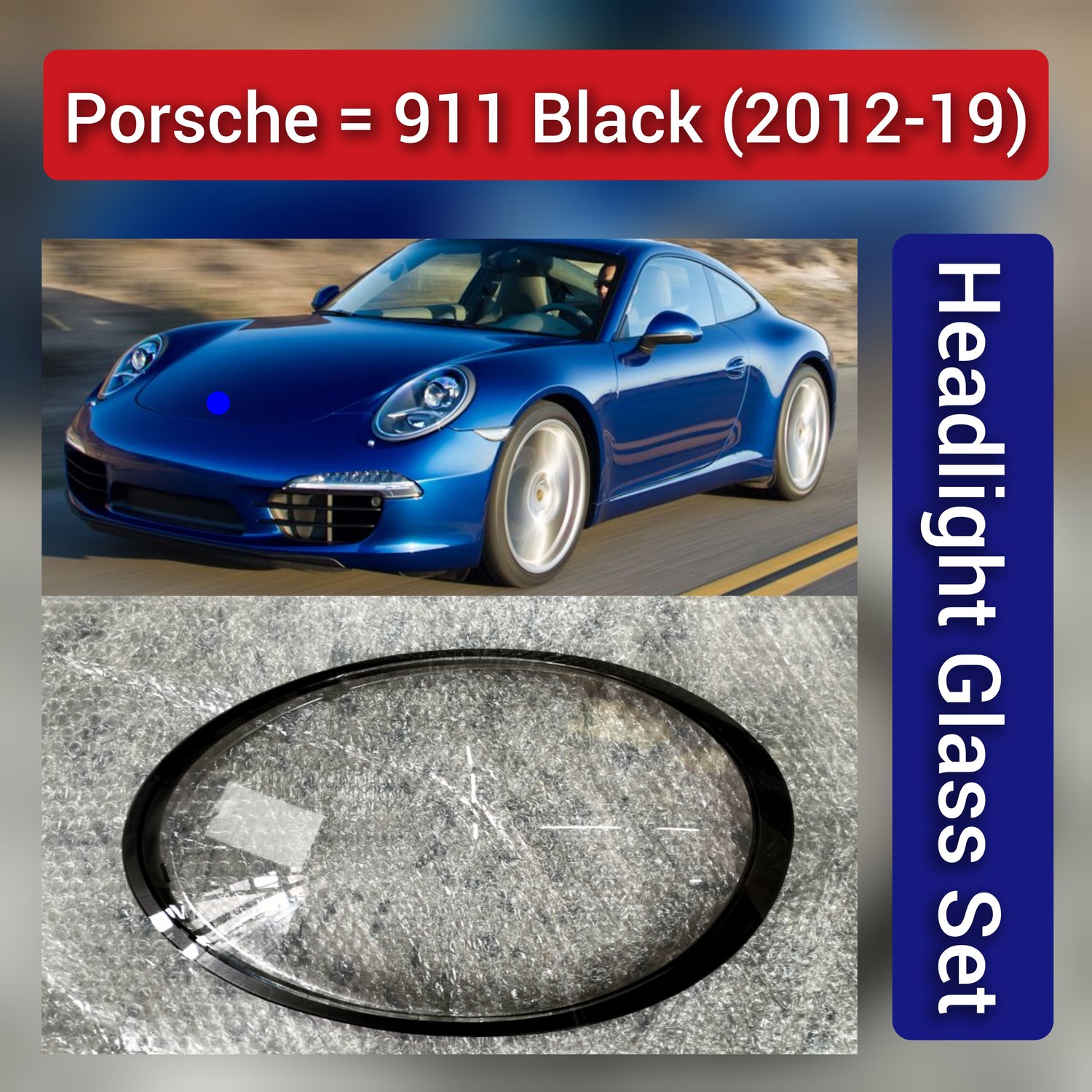 Front Headlight Glass Black Compatible With Porsche 911 (2012 - 2019)