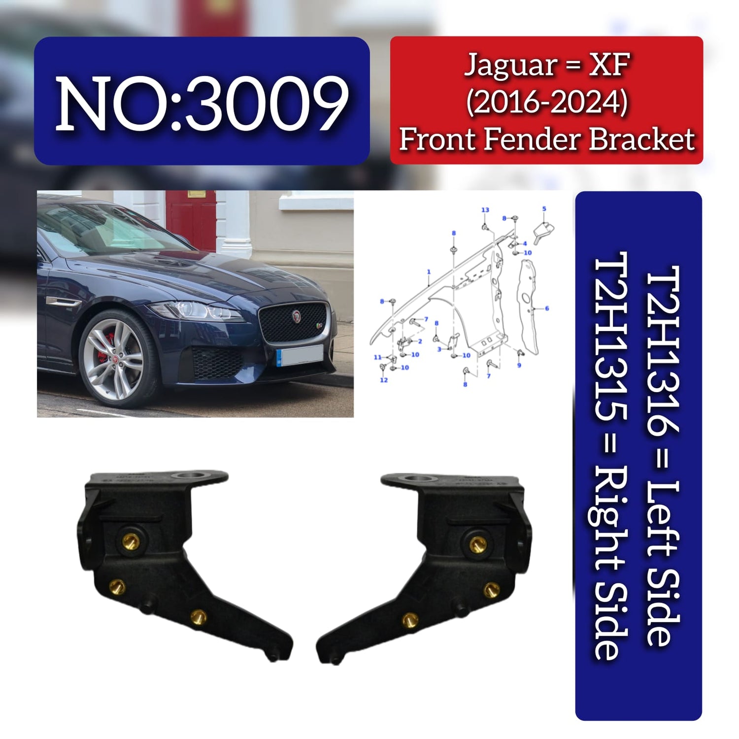 Front Fender Braket Left T2H1316 & Right T2H1315 Compatible With Jaguar XF (2016-2024) Tag No.3009