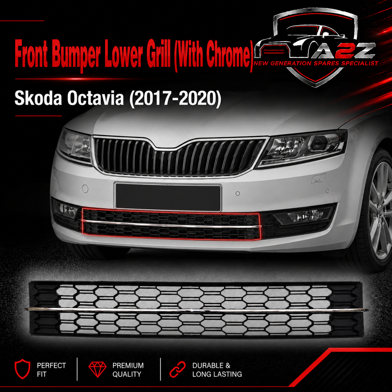 Front Bumper Lower Grill With Chrome 5E0853677K9B9 5E08535512ZZ Skoda Octavia (2017-2020) Tag No.507