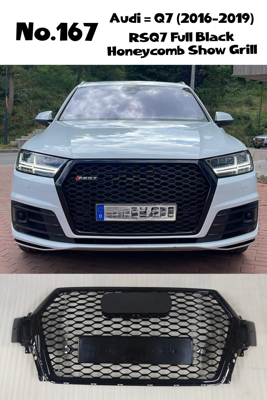 RSQ7 Full Black Honeycomb Show Grill Compatible With Audi Q7(2016-2019) Tag No.167