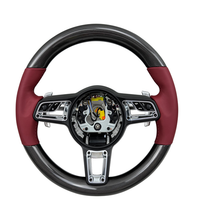 Carbon Fiber & Burgundy Smooth Leather Steering Wheel Compatible With Porsche All Models
