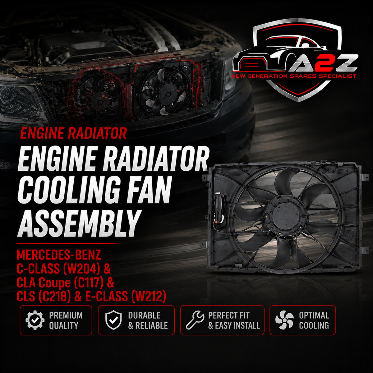 Engine Radiator Cooling Fan Assembly 2045000293 2049066802 Compatible With  MERCEDES-BENZ C-CLASS (W204) & CLA Coupe (C117) & CLS (C218) & E-CLASS (W212)