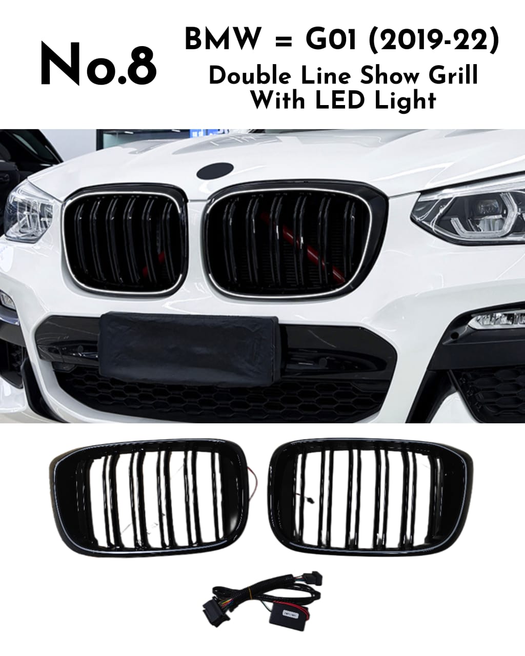 Double Line Show Grill With LED Light  Compatible With BMW =G01 (2019-2022) No.8