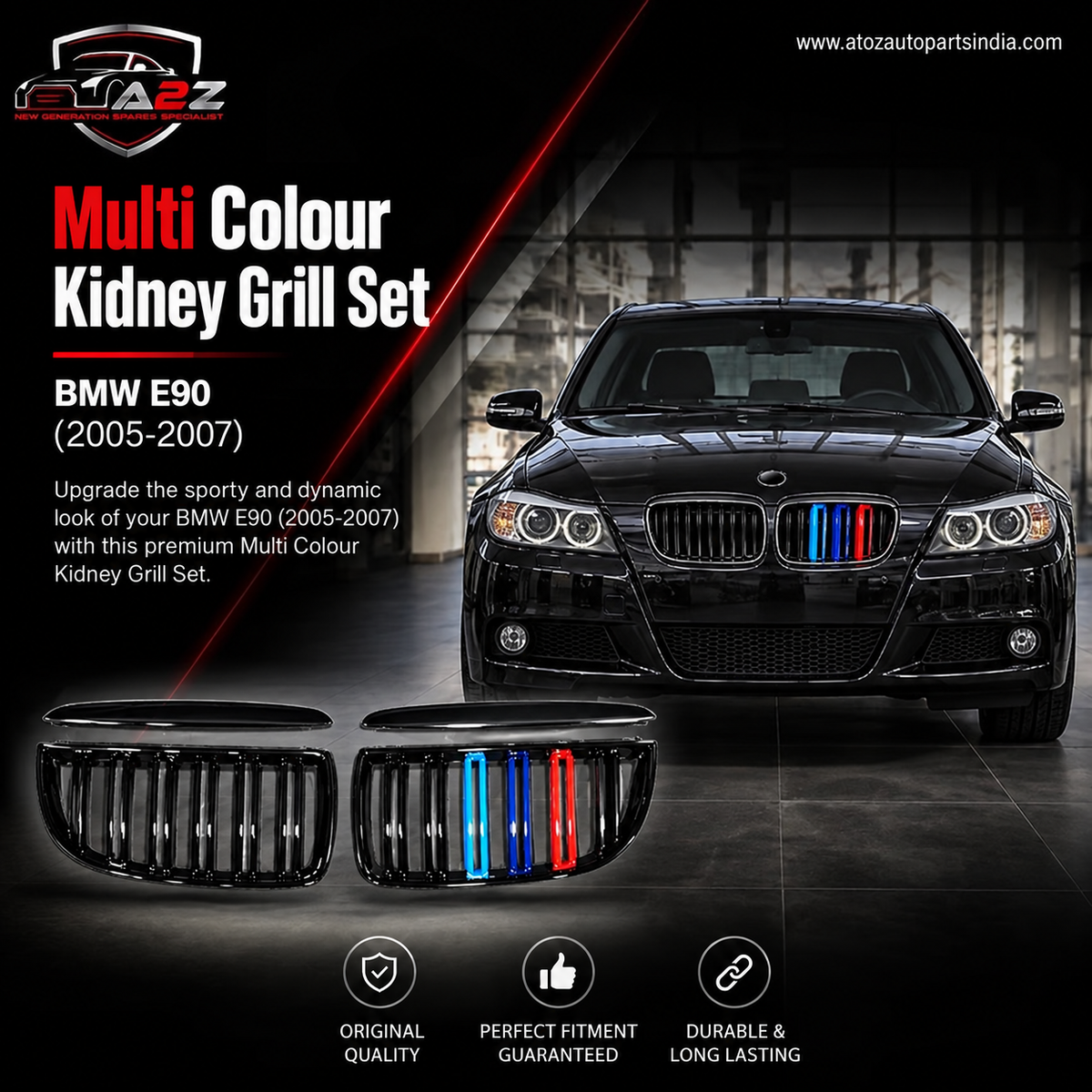 Multi Colour (2005/2007) Kidney Grill Set 51137120008 (R.H/L.H) Compatible With  BMW 3 Series E90  Tag 17