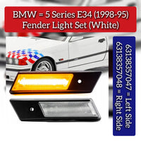 Fender Light Set (White) Left 63138357047 & Right 63138357048 Compatible With BMW 5 Series E34 (1995-98)