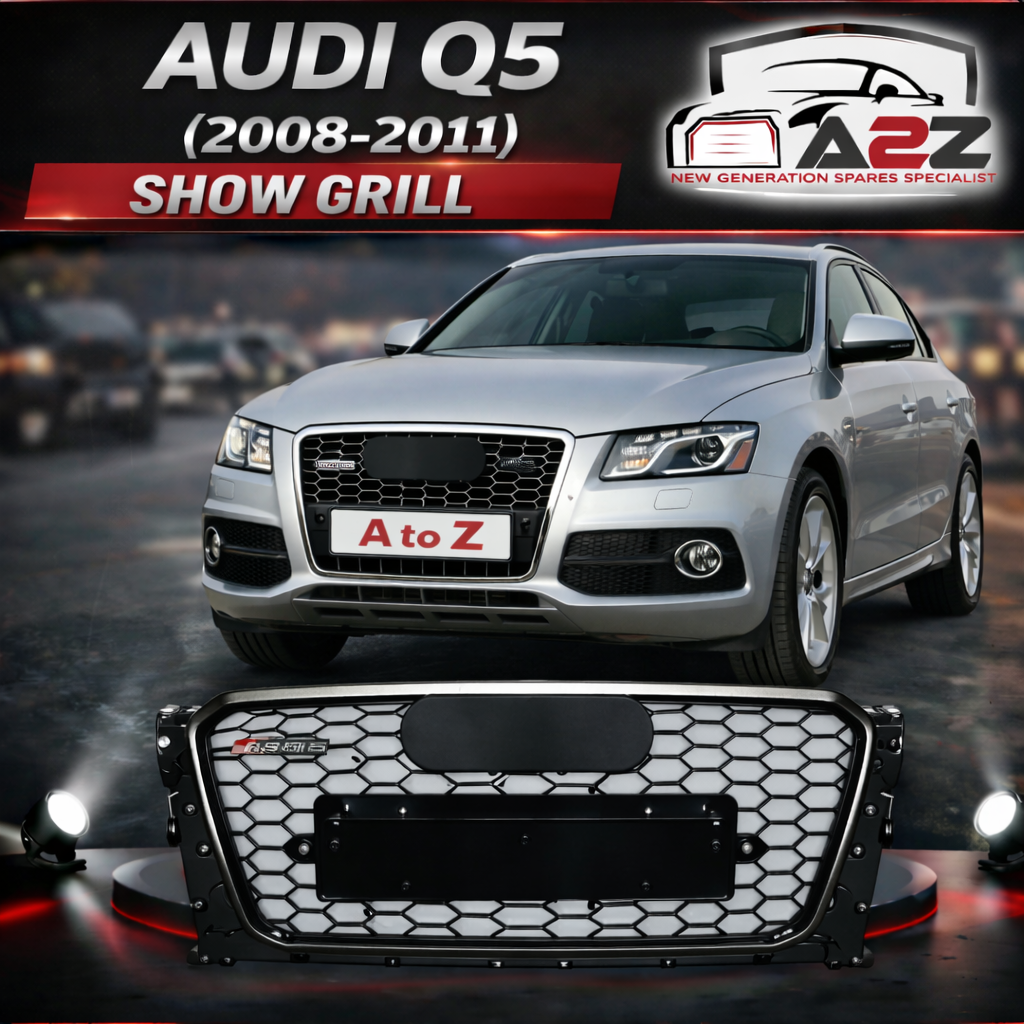 RSQ5 Full Black Honeycomb Show Grill Compatible With Audi Q5 (2008-2011) RSQ5 Black Chrome Tag No.141