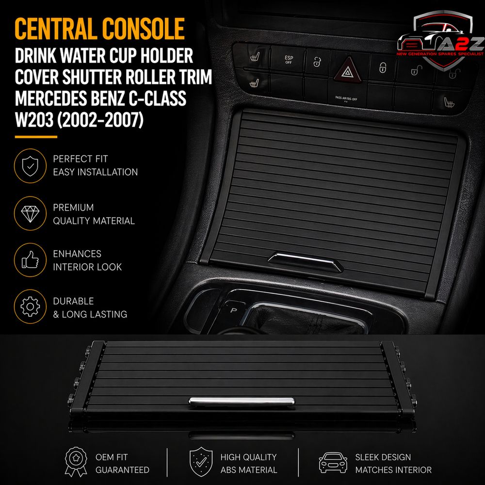 Black Central Console Drink Water Cup Holder Cover Shutter Roller Trim 2036800123 Compatible With MERCEDES BENZ C-CLASS W203